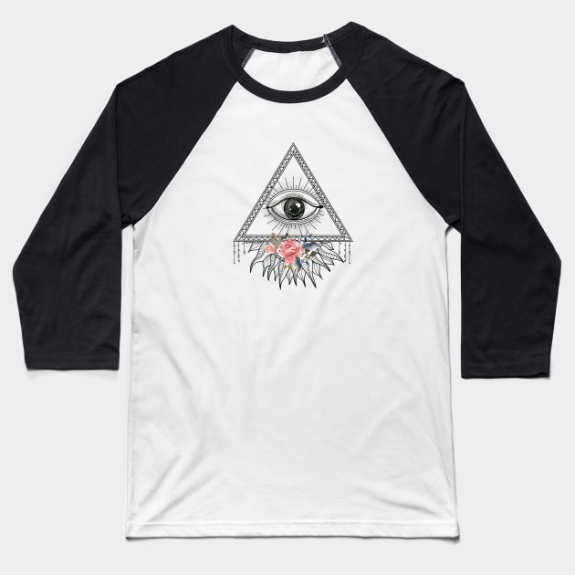 Triangle Eye Design, Third Eye Pyramid Artwork, Spirituality Baseball T-Shirt by Utopia Shop